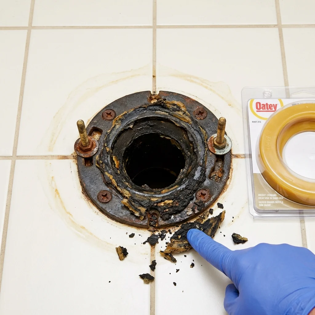 Failed wax ring showing water seepage at the base of a toilet in a Black Diamond, WA home